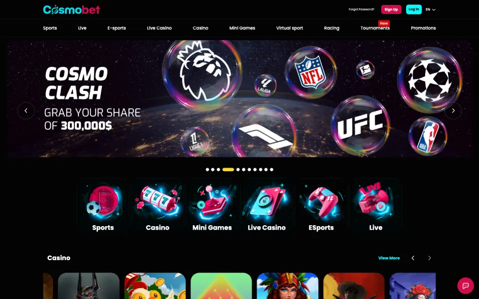 Cosmobet desktop view