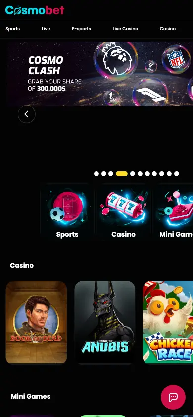 Cosmobet mobile view