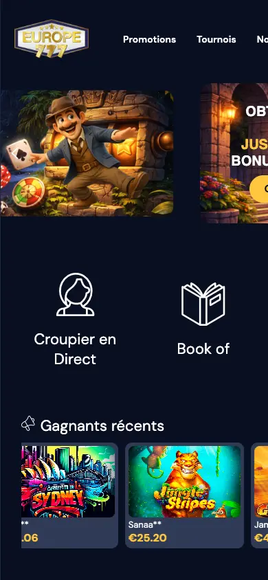 Europe 777 Casino mobile view