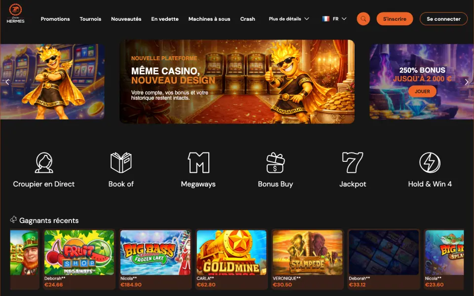 Hermes Casino desktop view