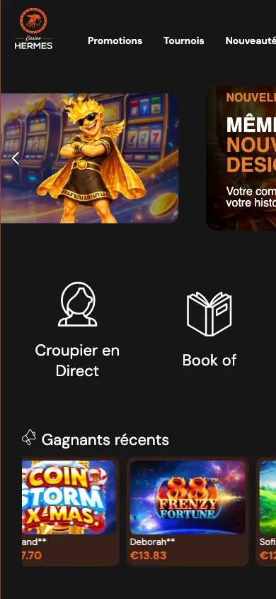 Hermes Casino mobile view