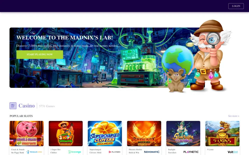 Madnix Casino desktop view