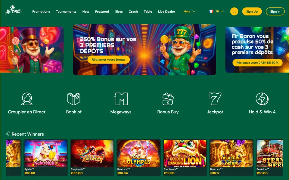 Mr Baron Casino desktop view