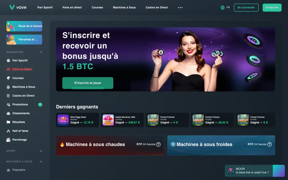 Vave Casino desktop view