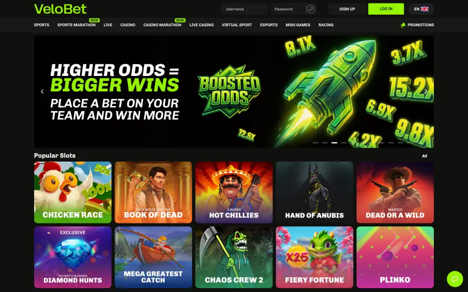 Velobet Casino desktop view