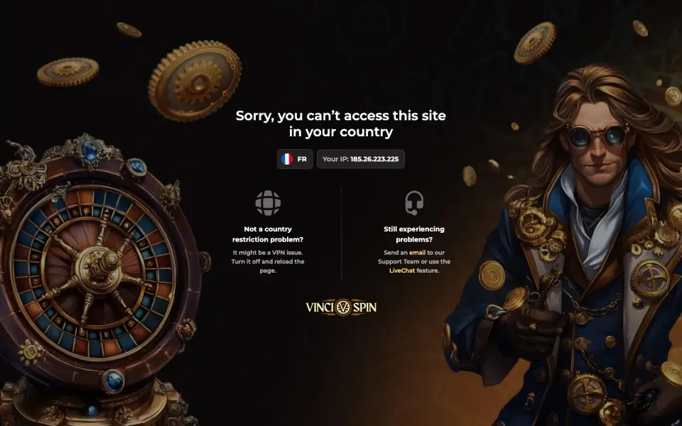 Vinci Spin Casino desktop view
