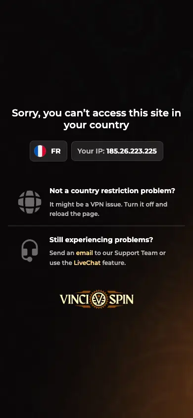Vinci Spin Casino mobile view