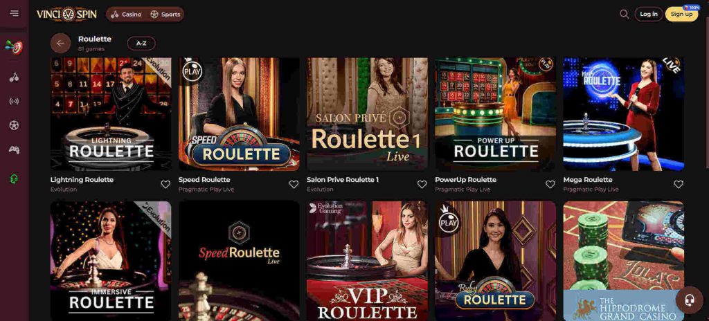 vinci spin live casino games